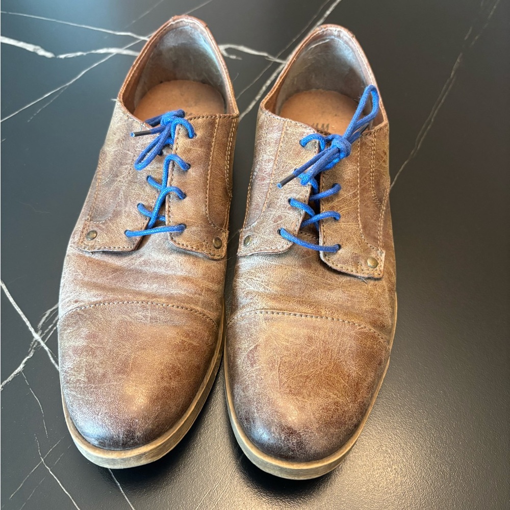 H&M Brown Leather Oxfords with Blue Laces